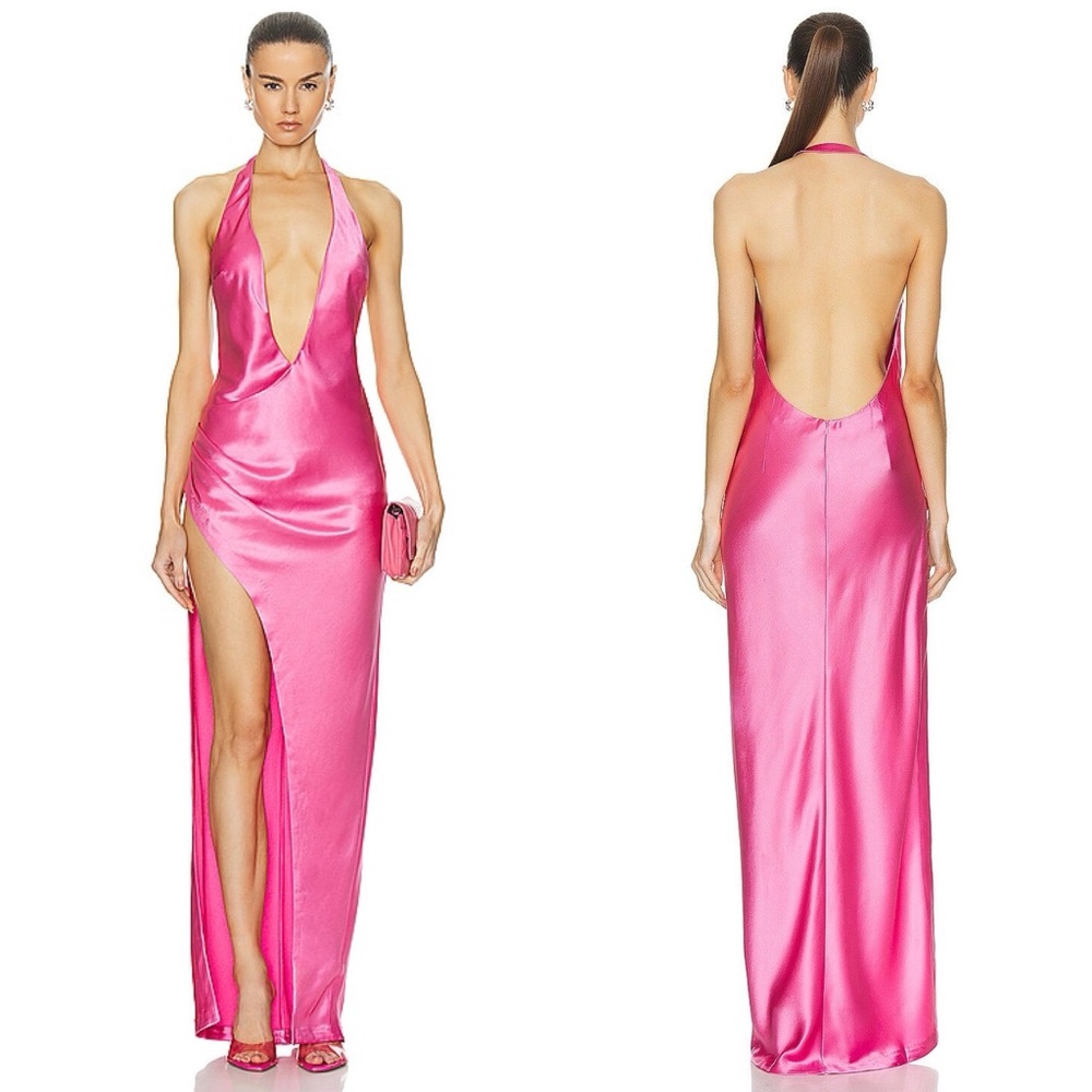 Retrofete Valeria Silk Halterneck Maxi Dress Candy Pink NEW with tags - Picture 12 of 12
